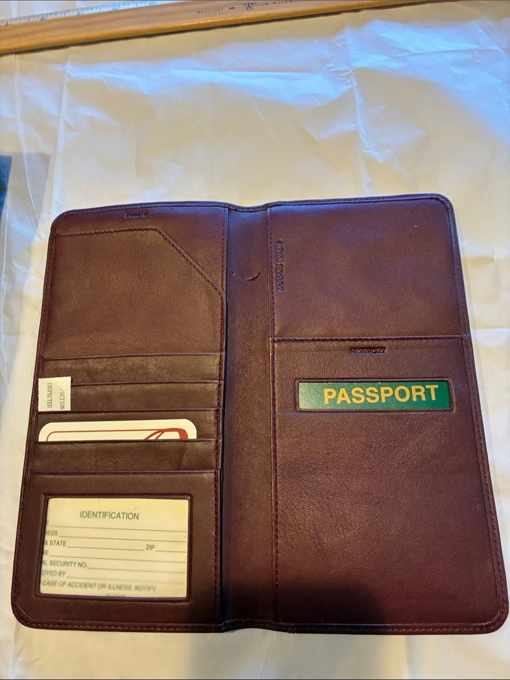 Unused Brown or Burgundy Leather Travel Card & Key Holder